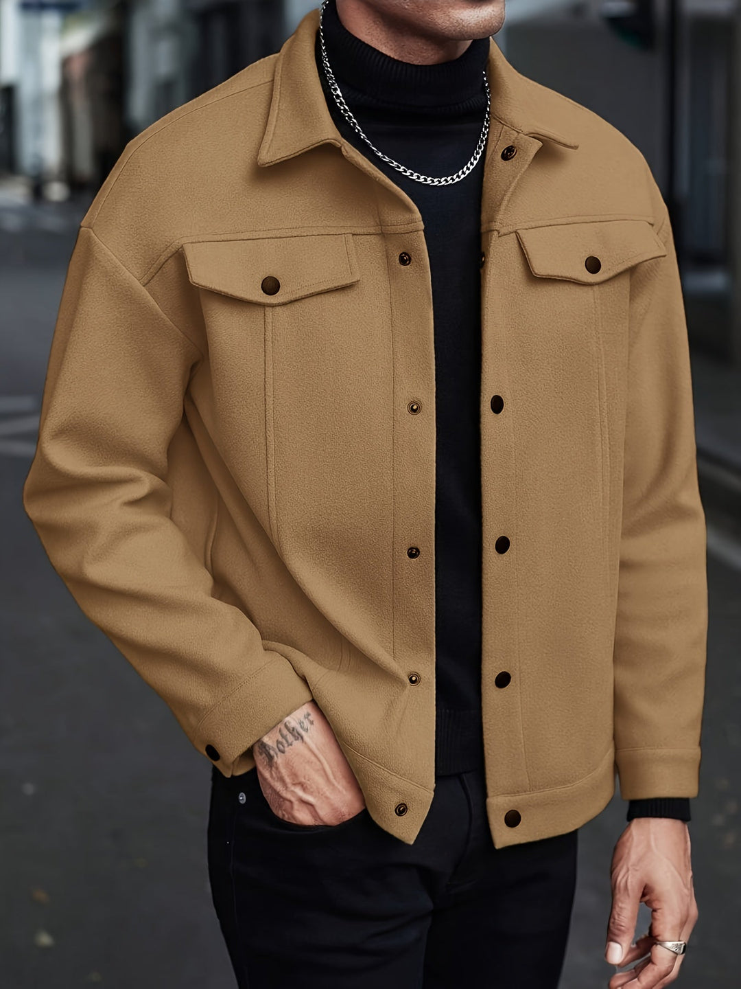 LAPEL POLYESTER JACKET FOR MEN