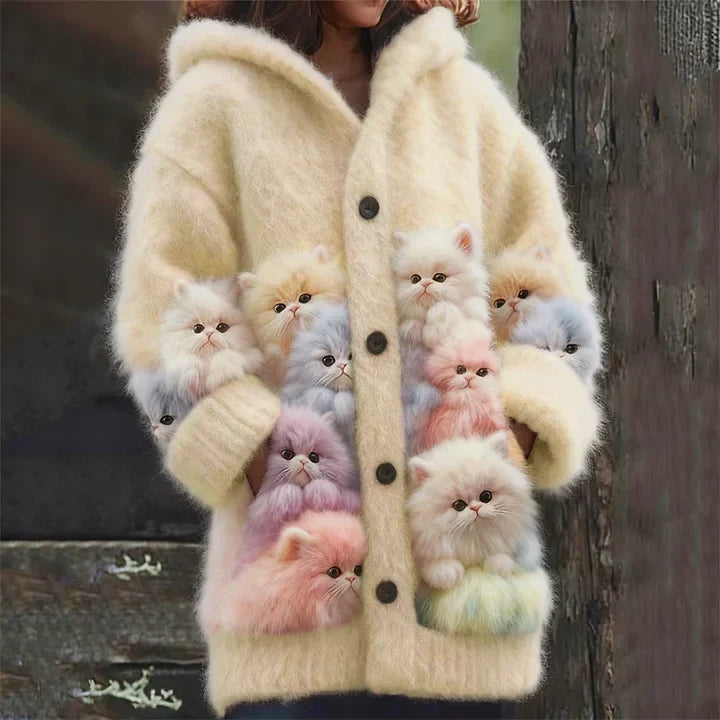Kelsey - Gilet à capuche tout doux avec chats