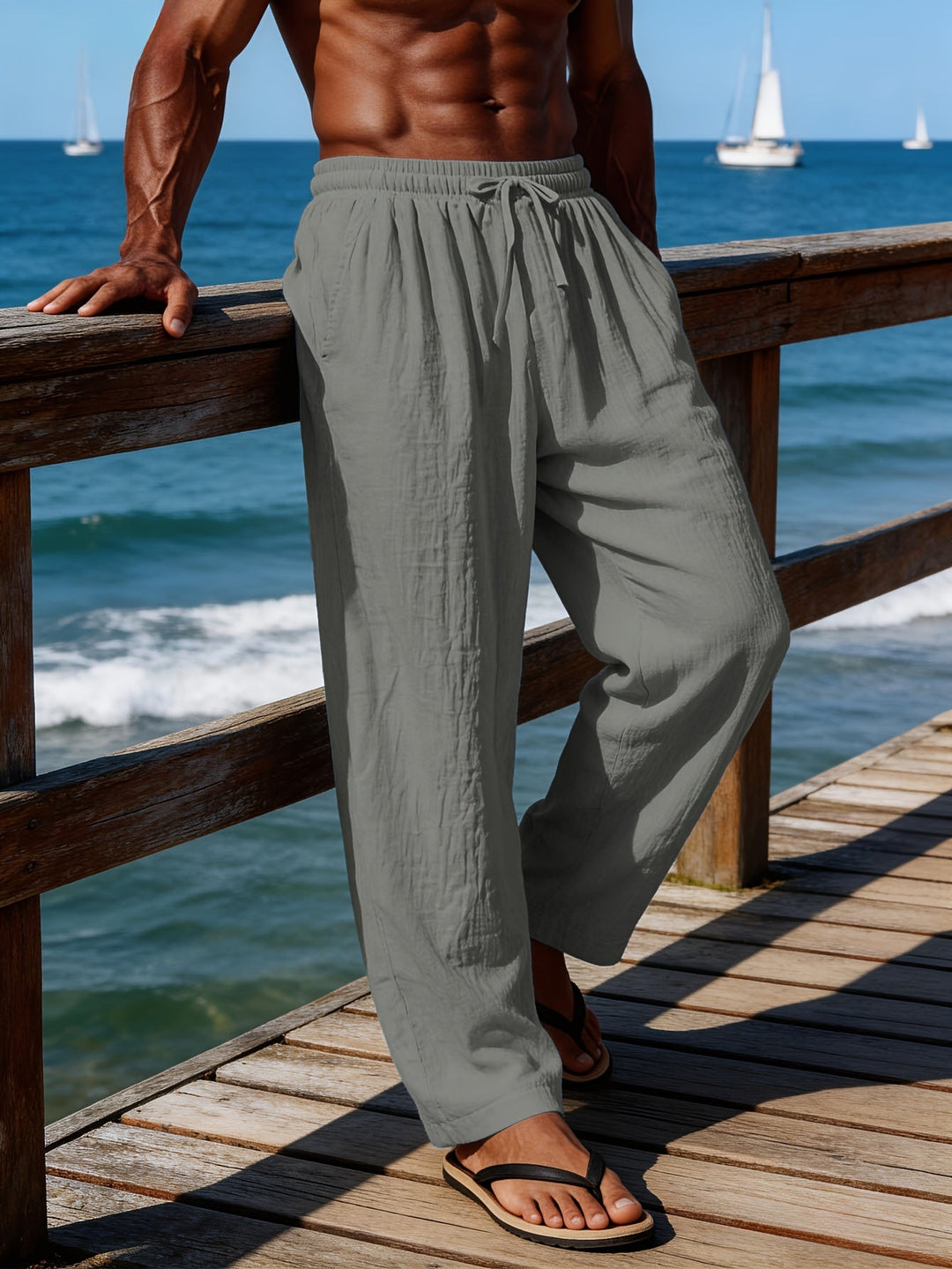 DRAWCORD LINEN TROUSERS FOR MEN