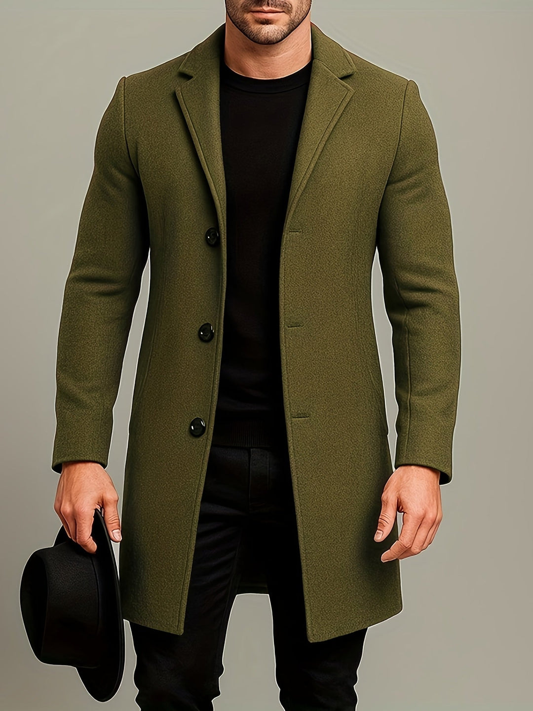 MID-LENGTH TWEED OVERCOAT FOR MEN