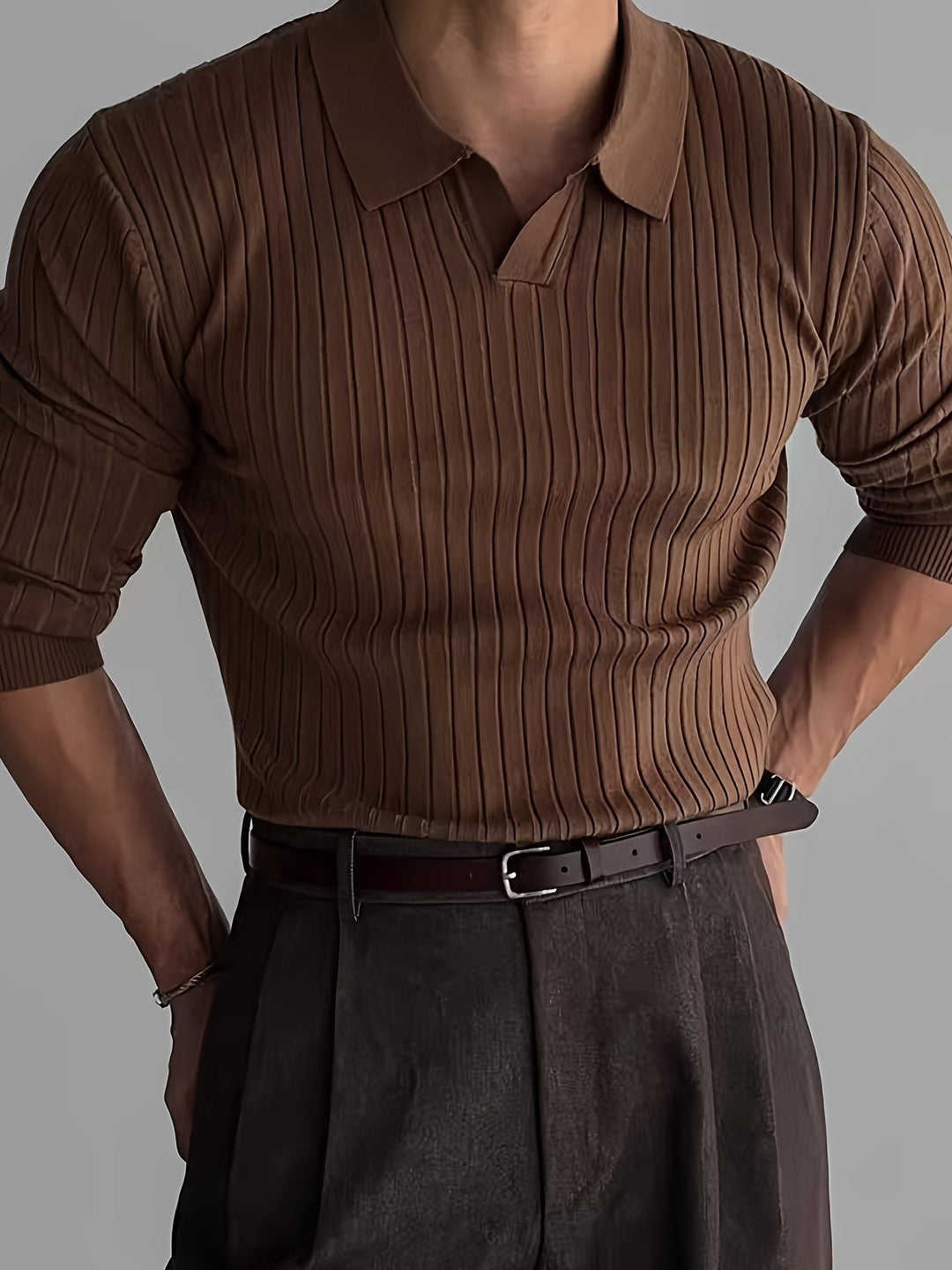 LAPEL RIB KNIT SHIRT FOR MEN