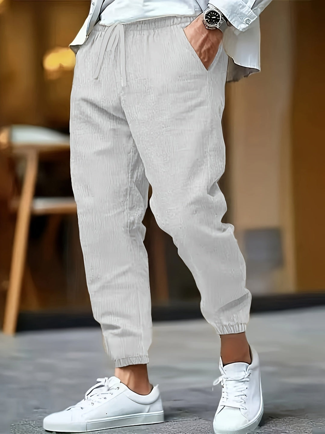 HIGH WAIST LINEN TROUSERS FOR MEN