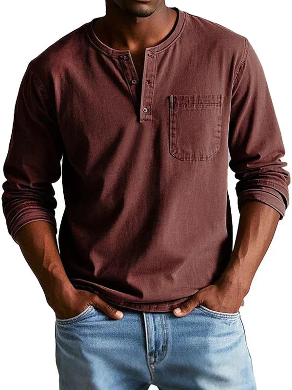 LONG SLEEVE HENLEY SHIRT FOR MEN