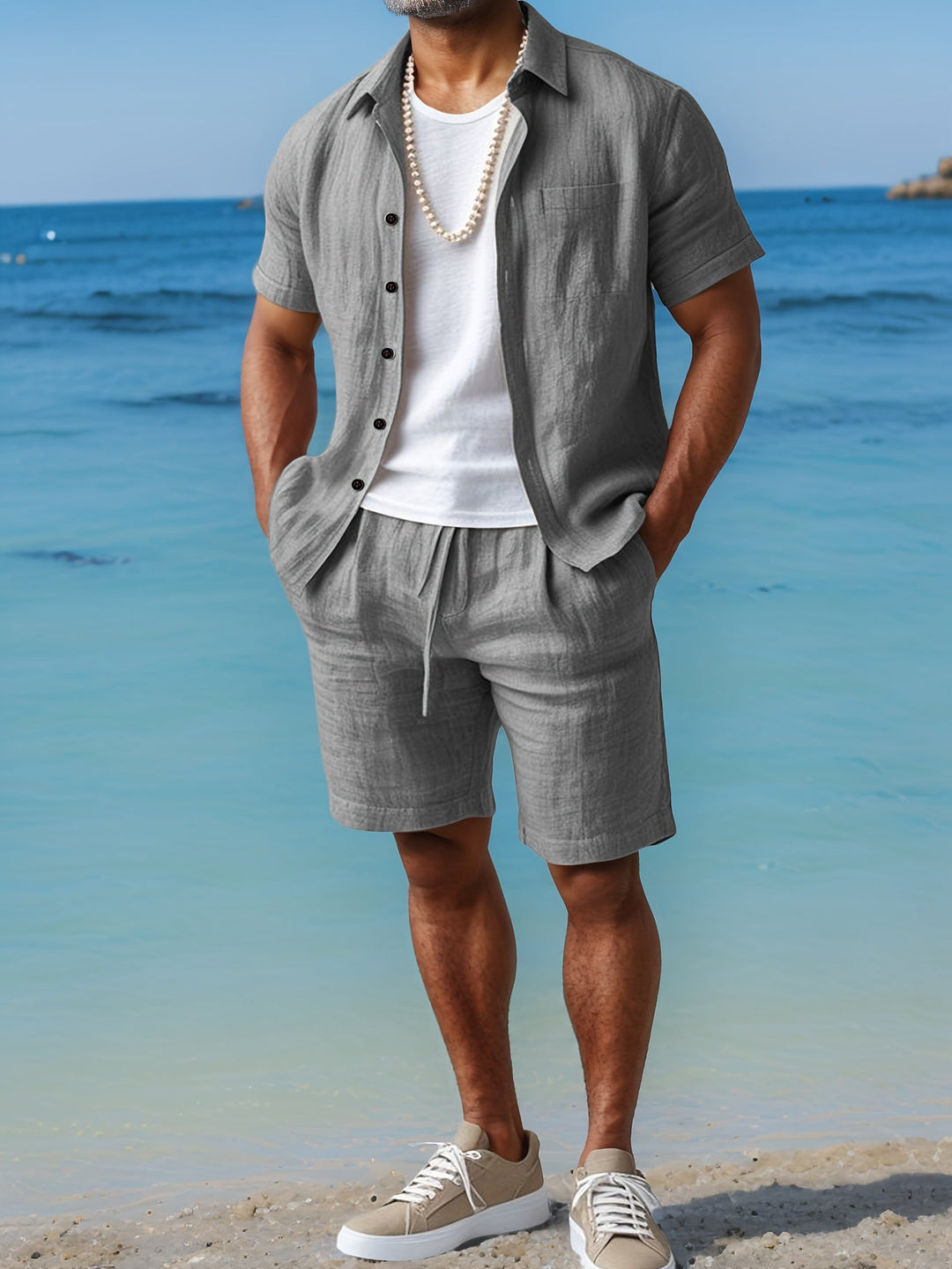 BELTED SHIRT SHORTS SET FOR MEN