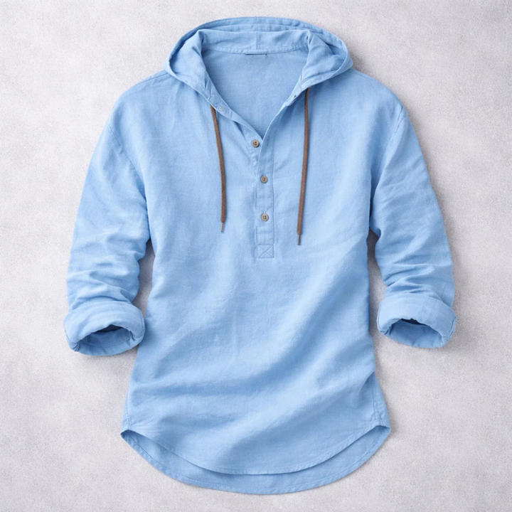 LINEN BLEND HOODIE SHIRT FOR MEN