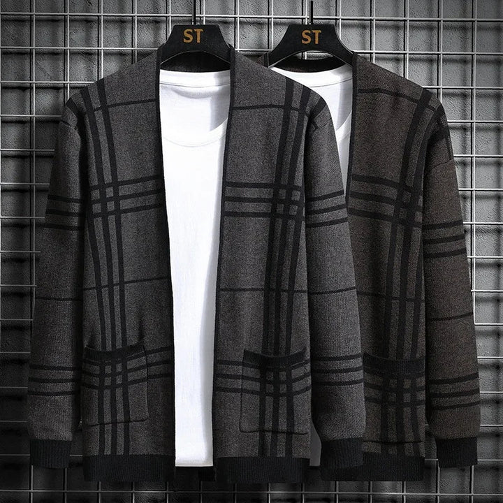 CHECKERED KNIT CARDIGAN FOR MEN