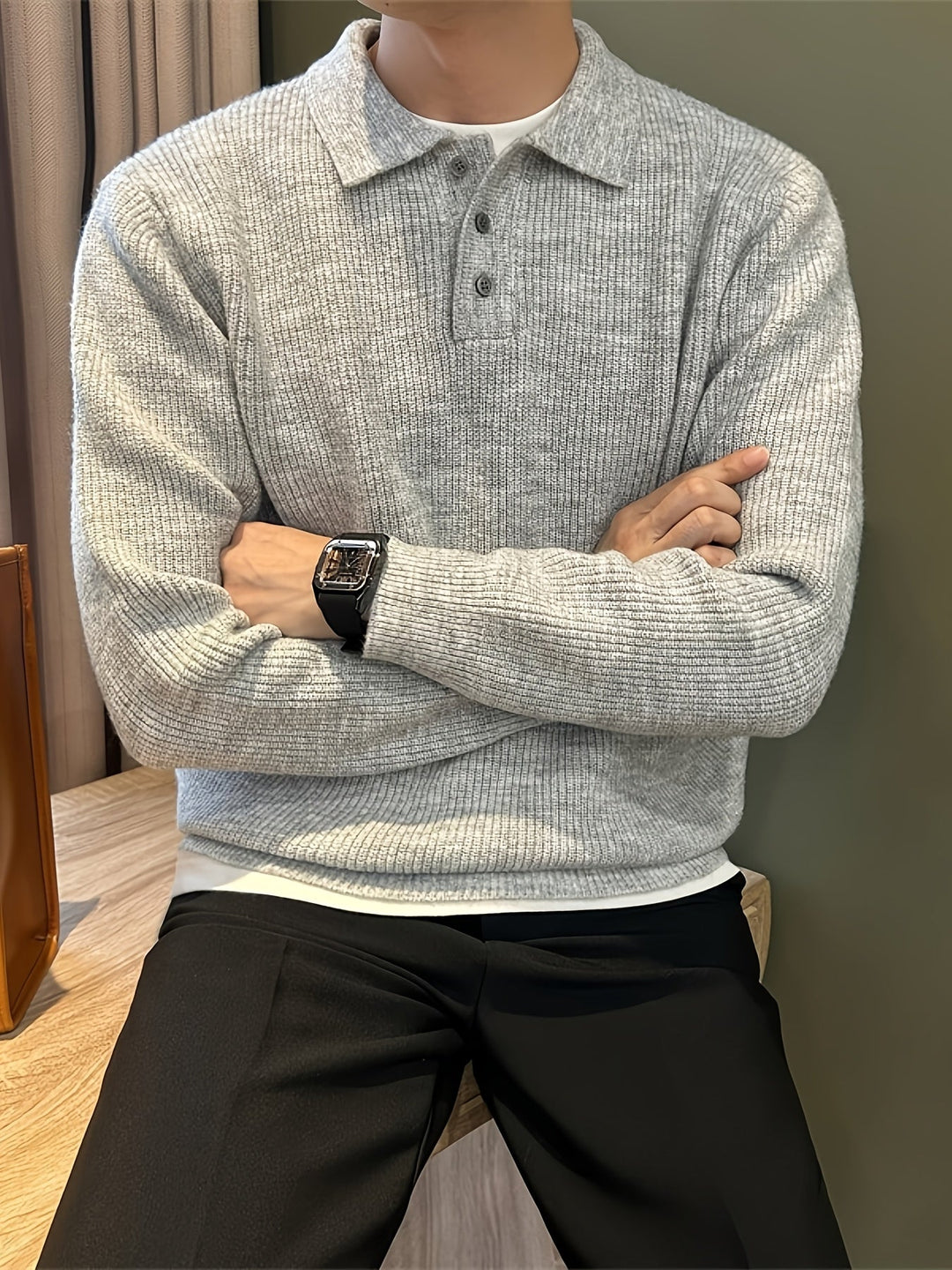 RIBBED POLO SWEATER FOR MEN