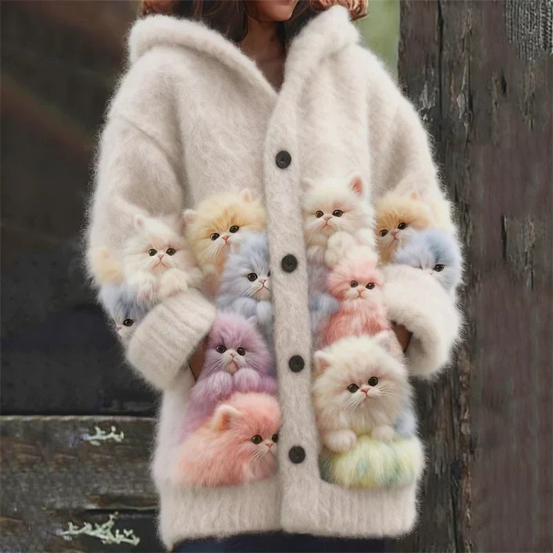 Kelsey - Gilet à capuche tout doux avec chats