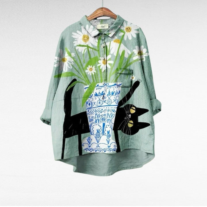 BEAUMONT NICE | BLOUSE CHAT FLEURI POUR FEMMES
