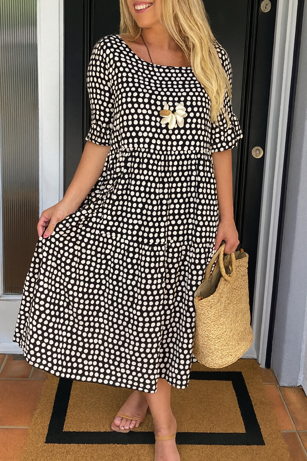 BEAUMONT NICE | ROBE MIDI ÉLÉGANTE À MANCHES COURTES POUR FEMMES