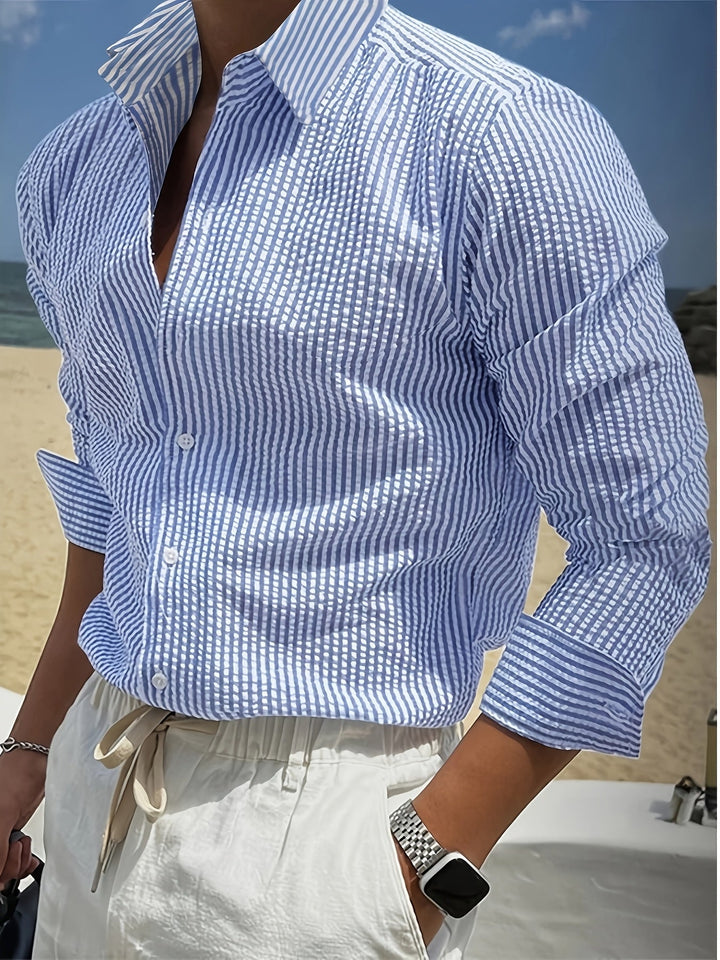 STRIPED LAPEL SHIRT FOR MEN