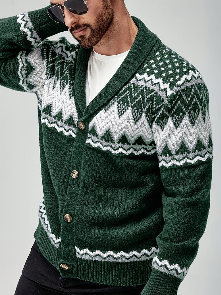 GEOMETRIC PATTERN CARDIGAN SWEATER FOR MEN