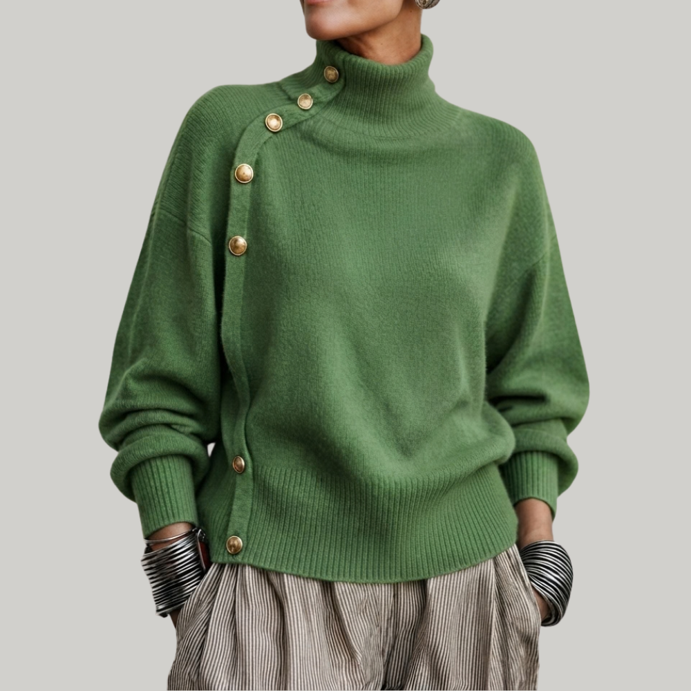 BEAUMONT NICE | PULL COL ROULÉ BOUTONNÉ POUR FEMMES