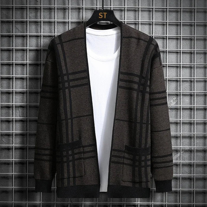 CHECKERED KNIT CARDIGAN FOR MEN