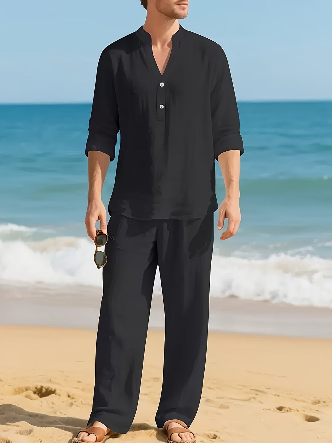 V-NECK LINEN SET FOR MEN