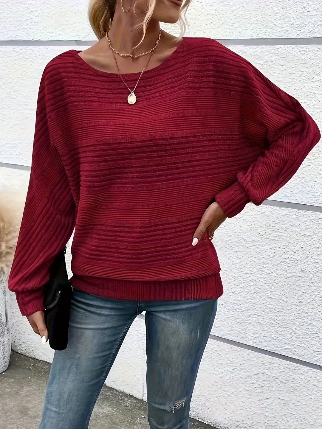 BEAUMONT NICE | PULL À MANCHES BATWING RIBBÉ POUR FEMMES