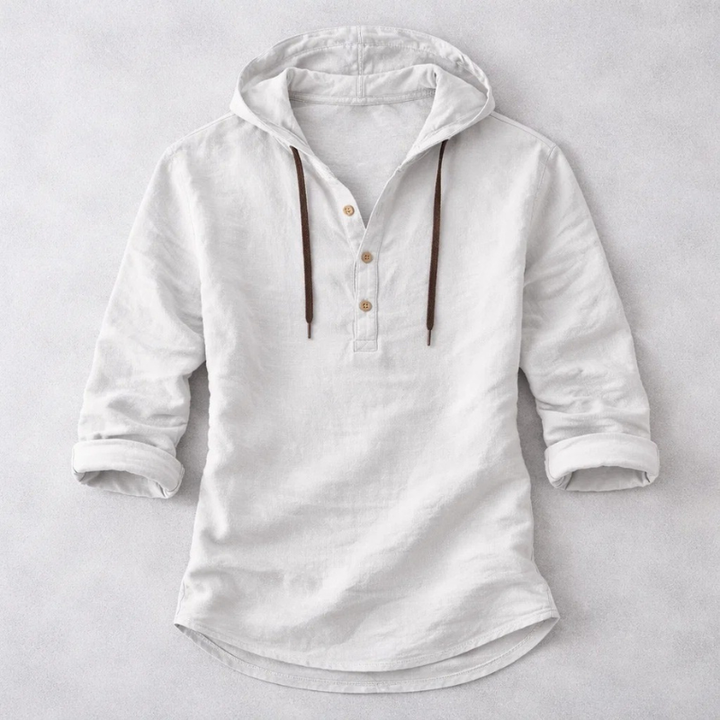 LINEN BLEND HOODIE SHIRT FOR MEN