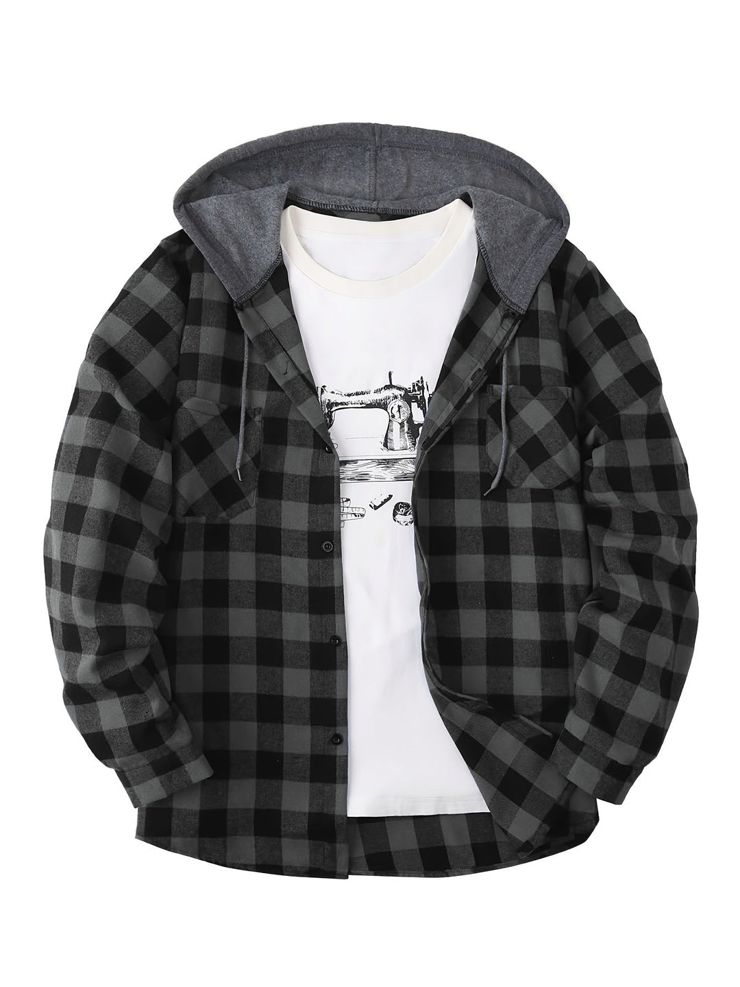 PLAID HOODED SHIRT FOR MEN