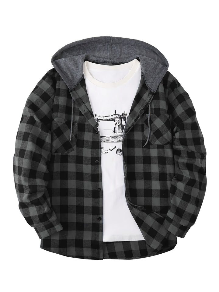 PLAID HOODED SHIRT FOR MEN