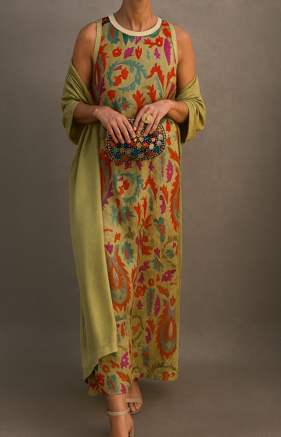 BEAUMONT NICE | ROBE IMPRIMÉE AVEC GILET ASSORTI POUR FEMMES