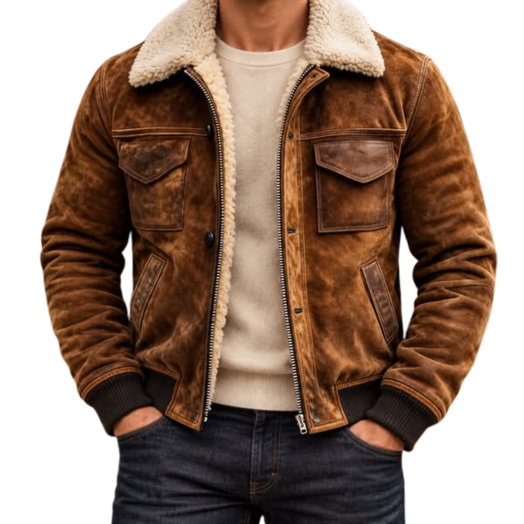 Harlan - Blouson aviateur homme effet daim doublé sherpa