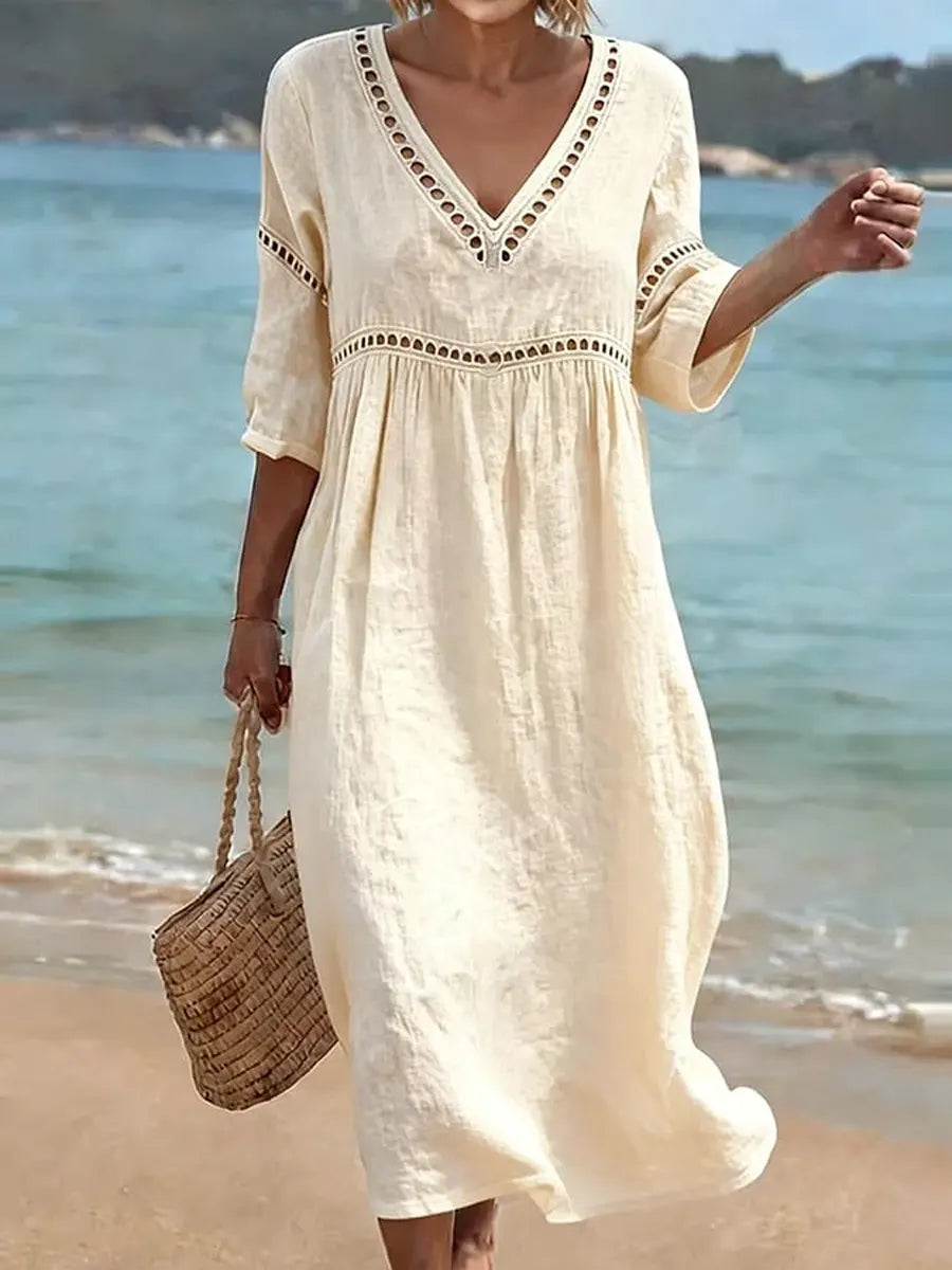 BEAUMONT NICE | CHIC ROBE MIDI À COL EN V POUR FEMMES