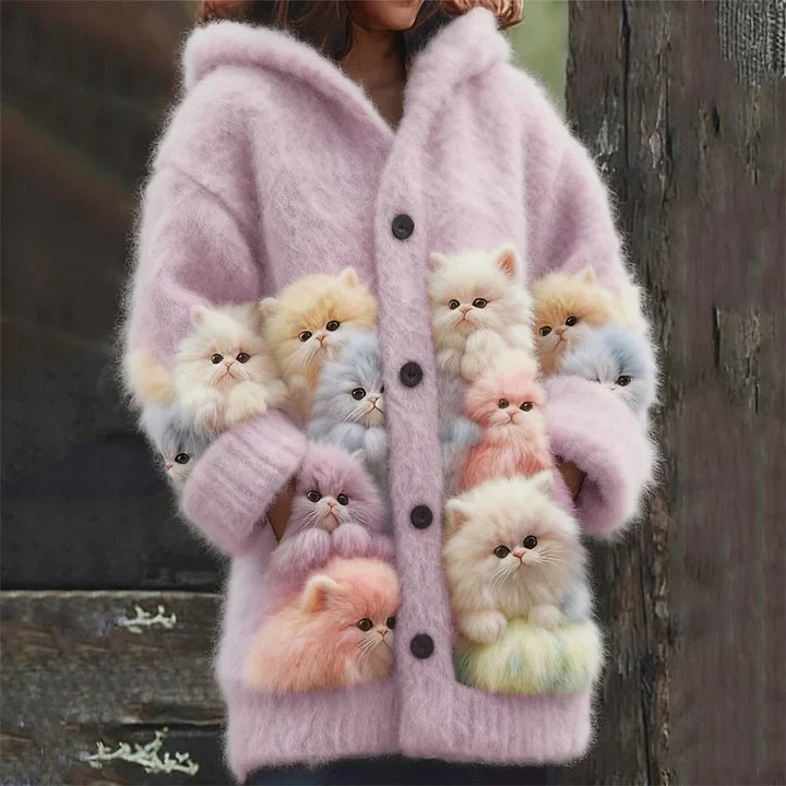 Kelsey - Gilet à capuche tout doux avec chats