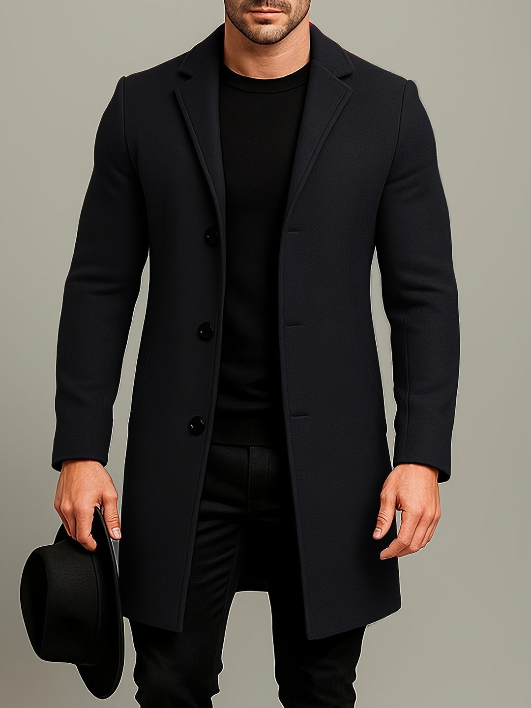 MID-LENGTH TWEED OVERCOAT FOR MEN