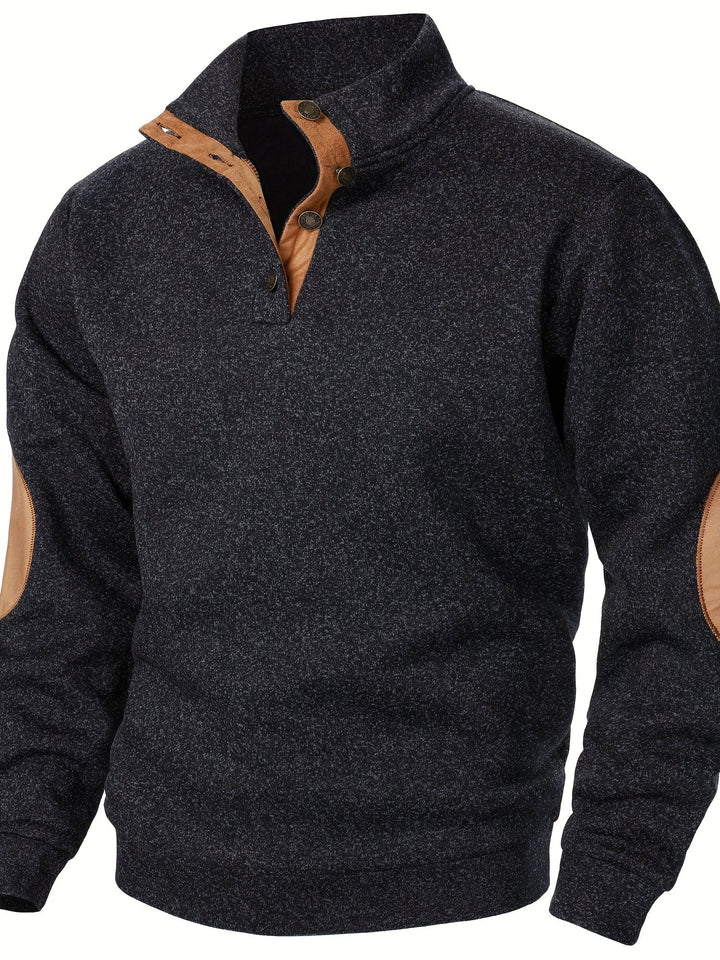 STAND COLLAR BUTTON KNIT SWEATSHIRT FOR MEN
