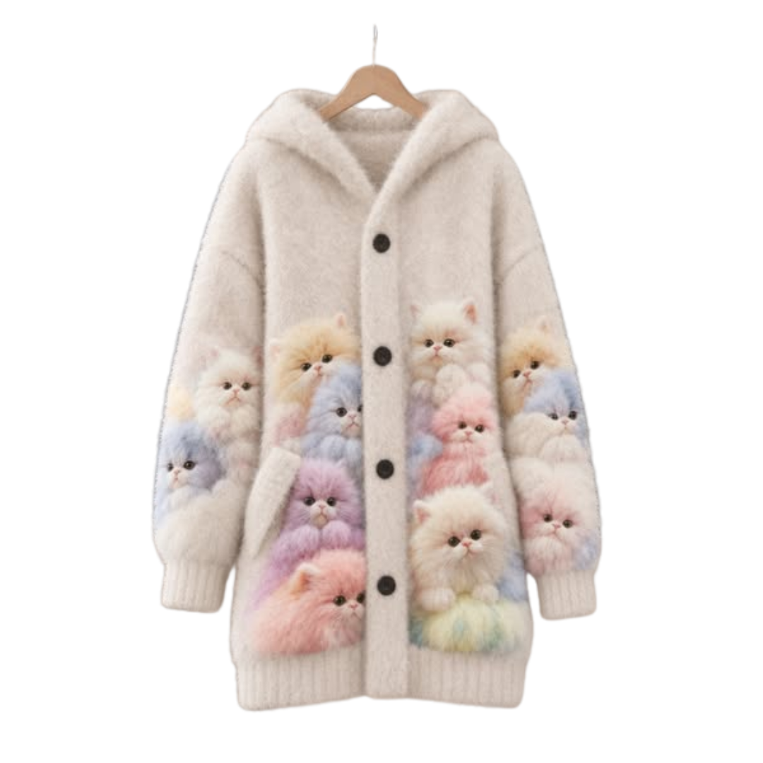 Kelsey - Gilet à capuche tout doux avec chats