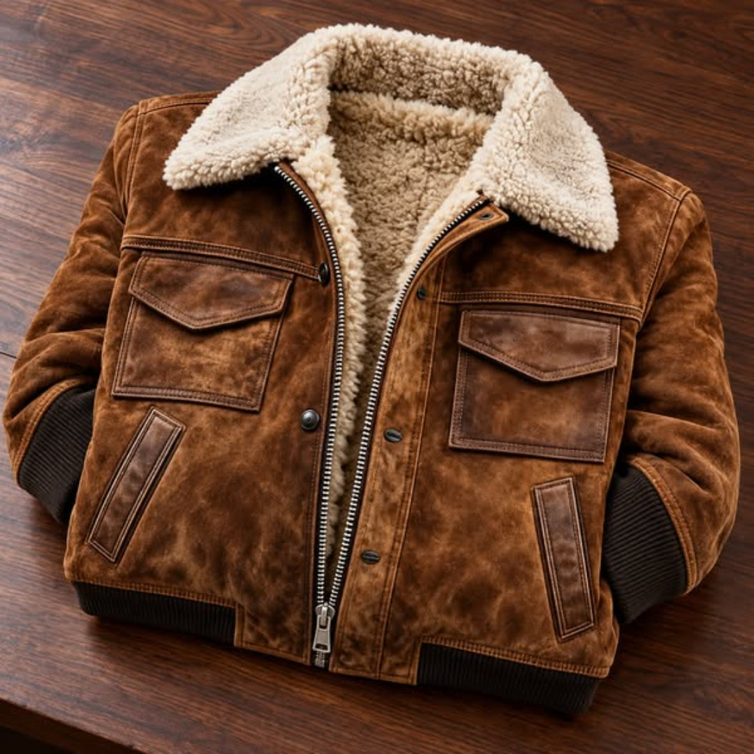 Harlan - Blouson aviateur homme effet daim doublé sherpa