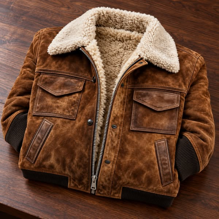 Harlan - Blouson aviateur homme effet daim doublé sherpa
