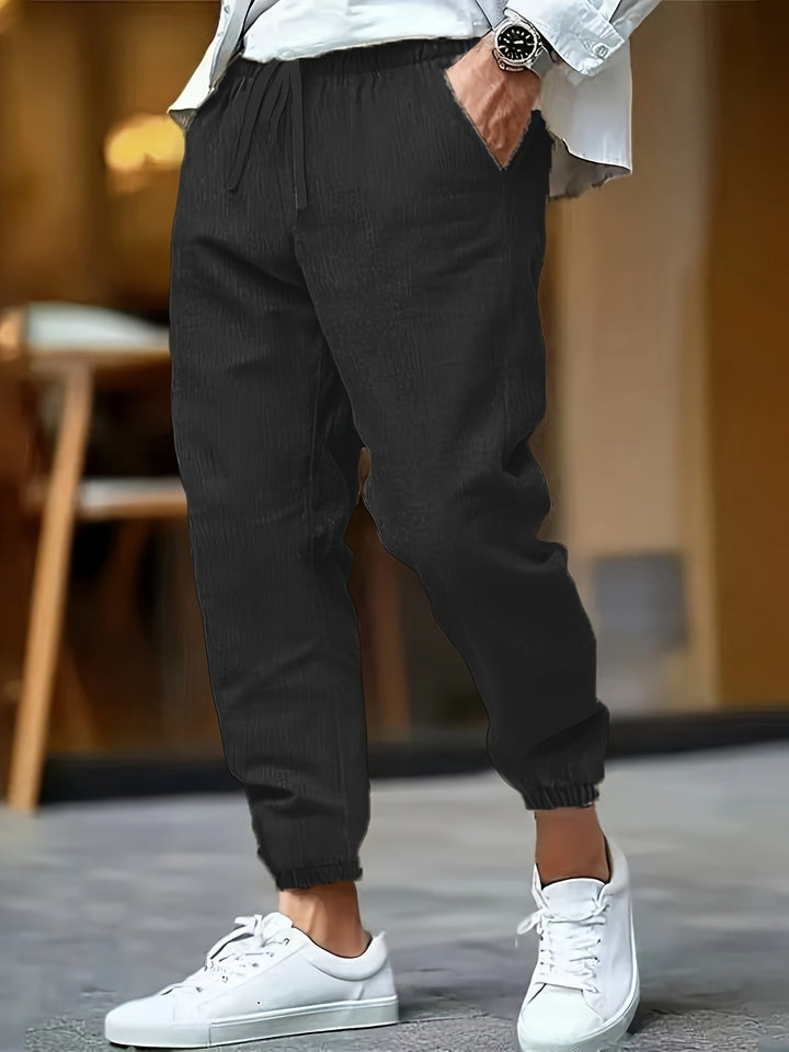 HIGH WAIST LINEN TROUSERS FOR MEN