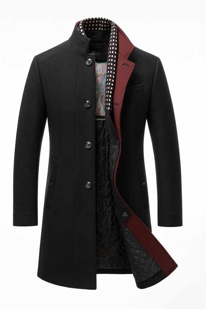 COLORBLOCK WOOL OVERCOAT FOR MEN