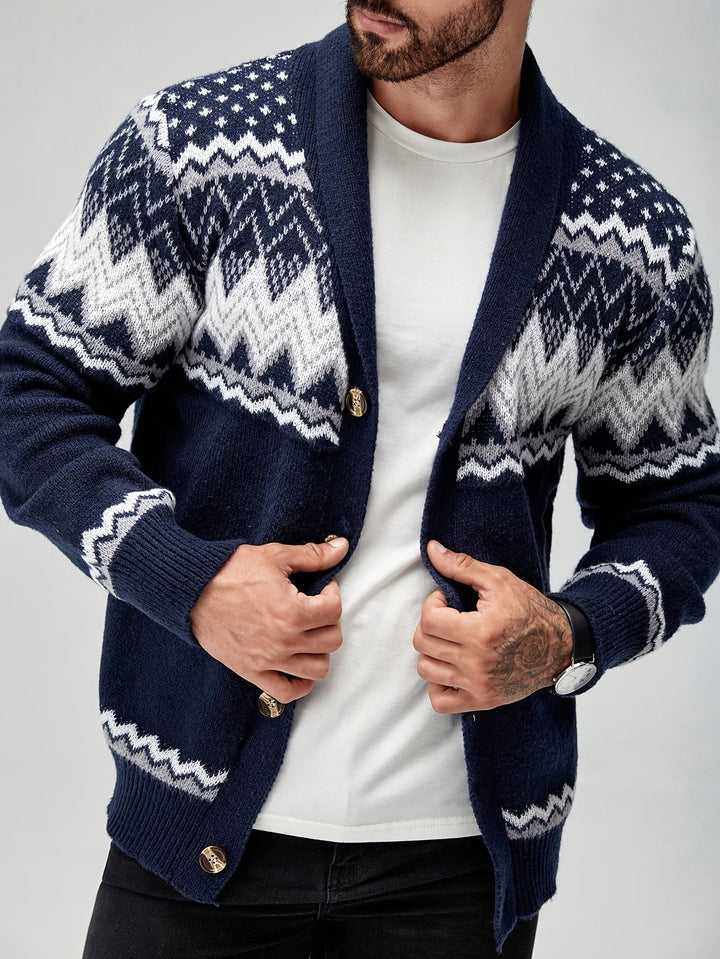 GEOMETRIC PATTERN CARDIGAN SWEATER FOR MEN