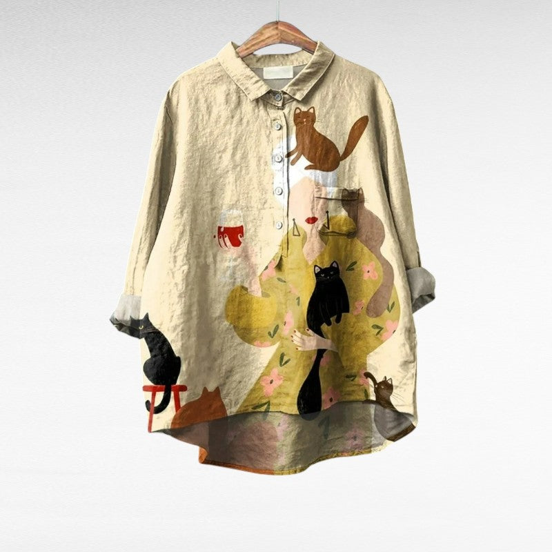 BEAUMONT NICE | CHEMISIER MOTIF CHATS POUR FEMMES