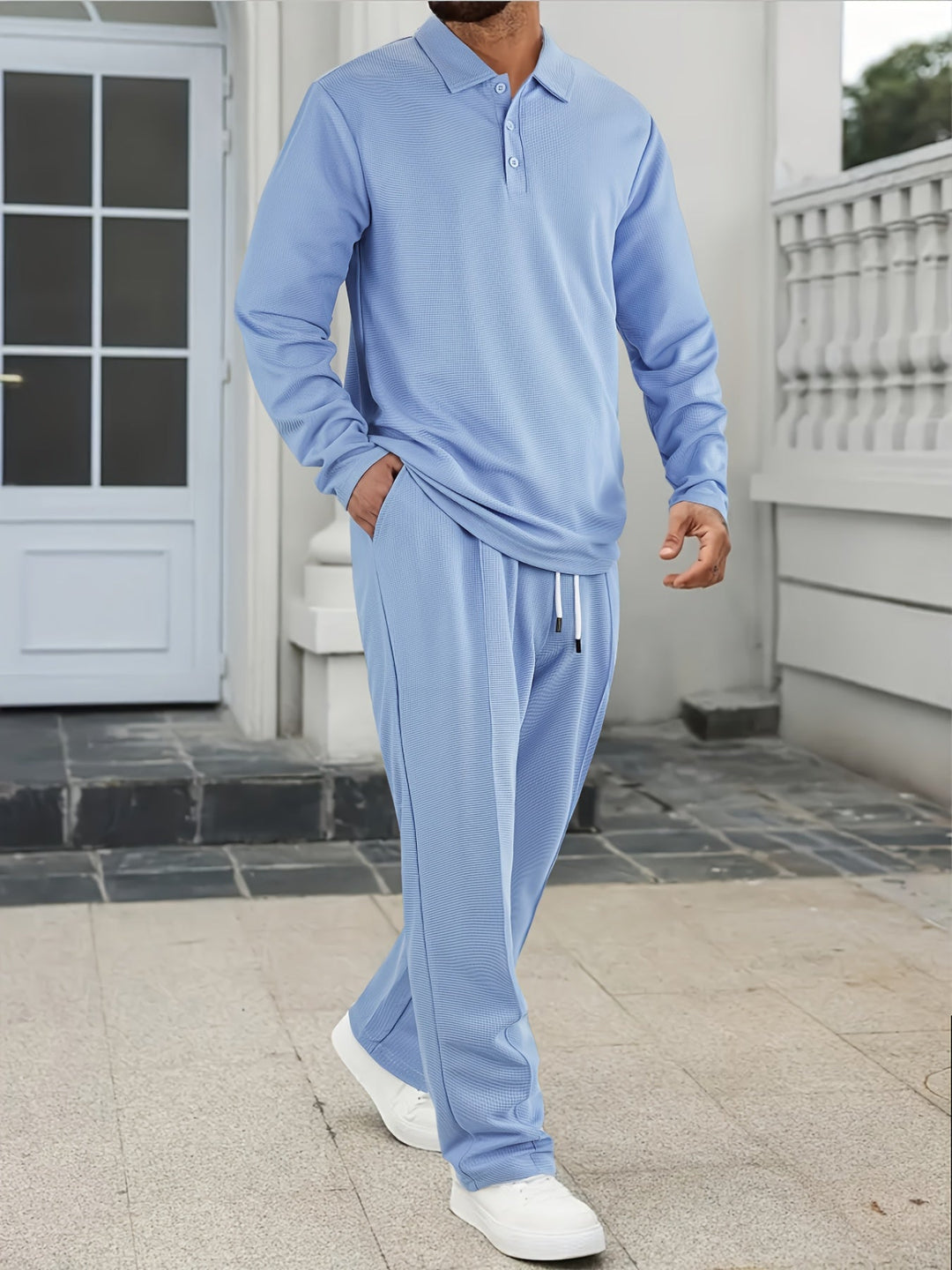 SOLID KNIT TWO-PIECE SET FOR MEN
