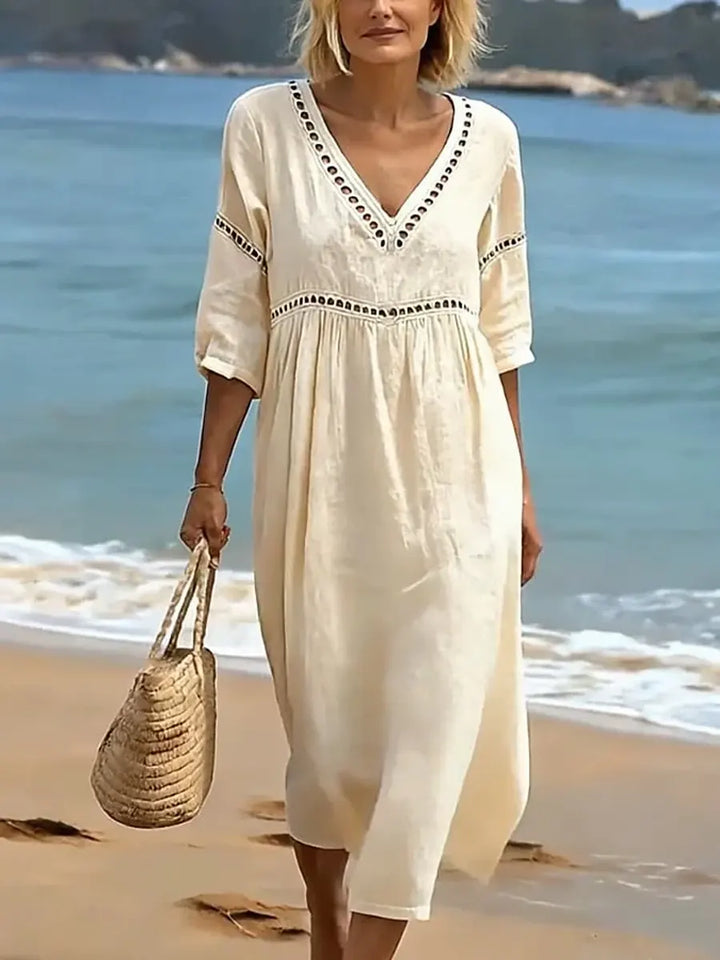 BEAUMONT NICE | CHIC ROBE MIDI À COL EN V POUR FEMMES