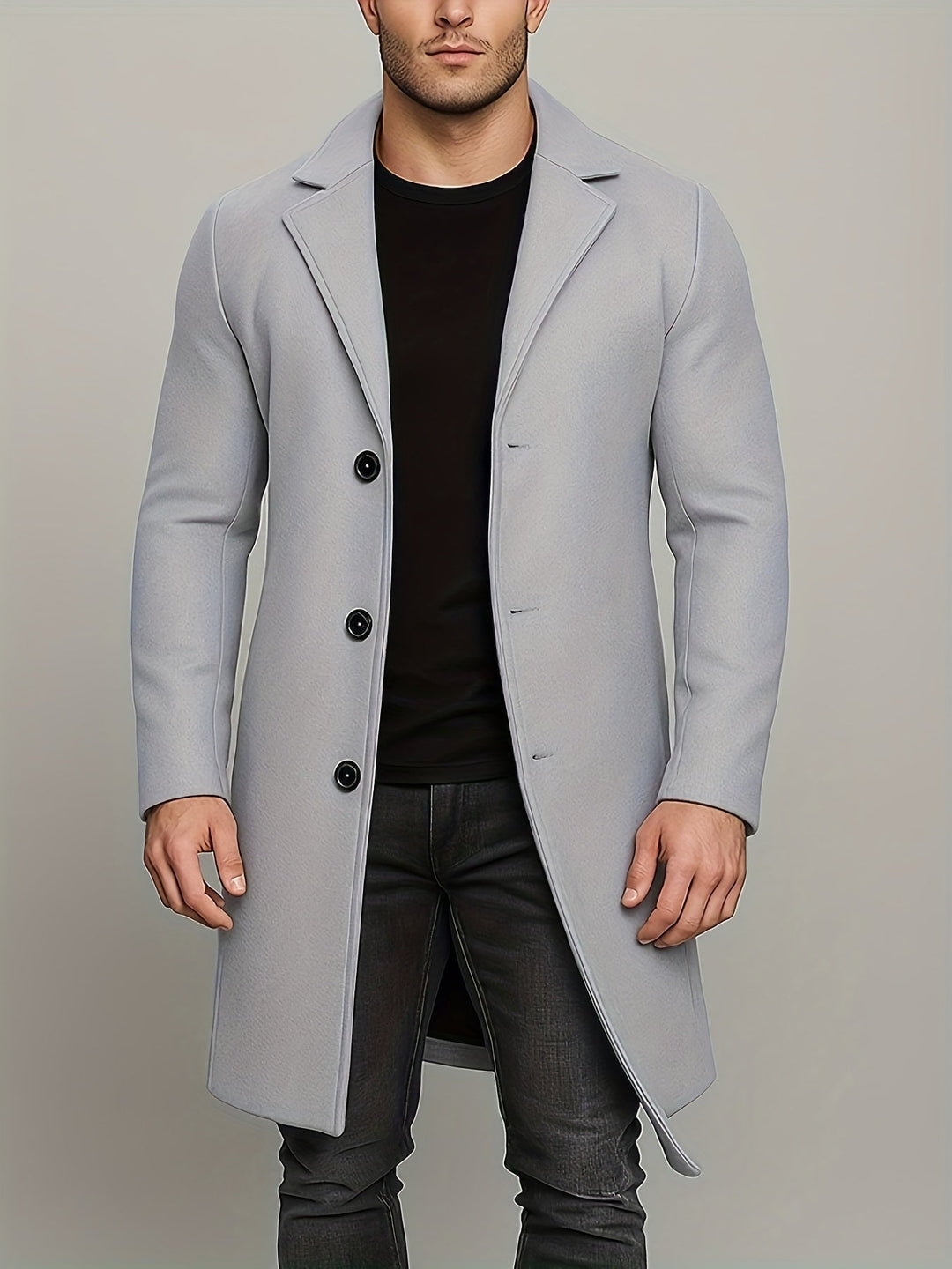 MID-LENGTH TWEED OVERCOAT FOR MEN