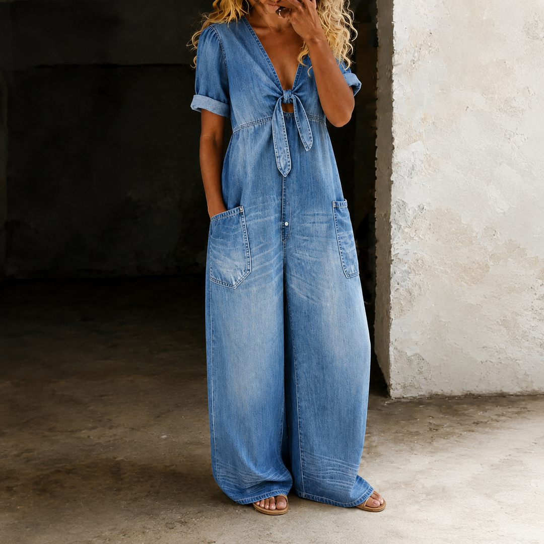 BEAUMONT NICE | SALOPETTE EN DENIM À JAMBES LARGES POUR FEMMES