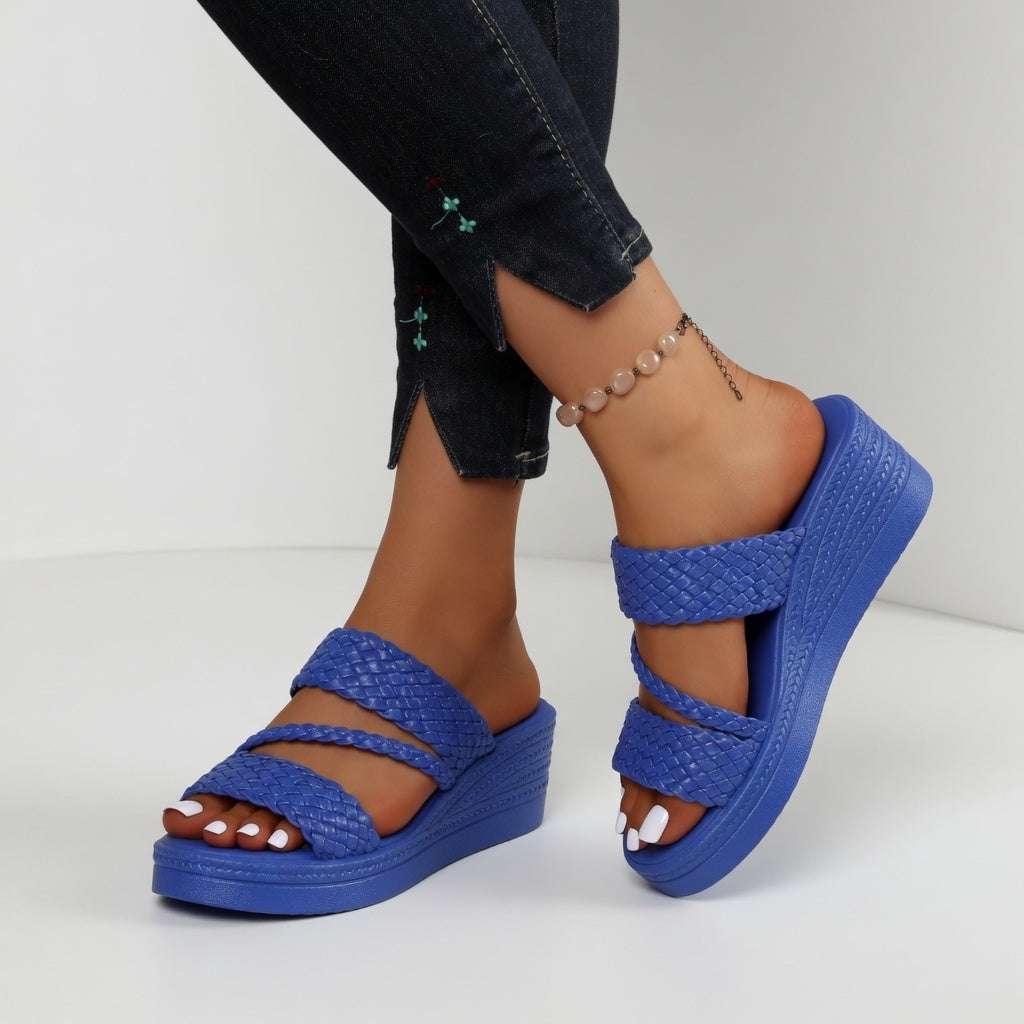 BEAUMONT NICE | SLIDES TRESSÉS À TALON COMPENSÉ POUR FEMMES