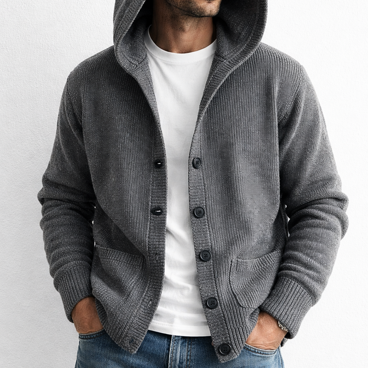 HOODED TEXTURED CARDIGAN FOR MEN