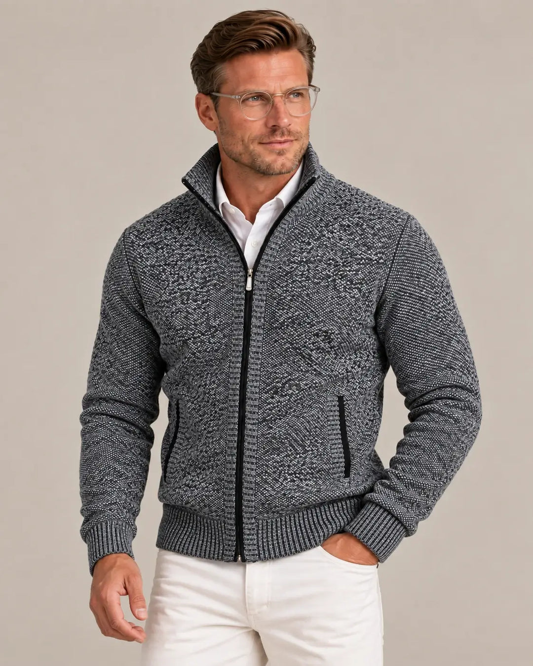 KNIT ZIP COLLAR SWEATER FOR MEN