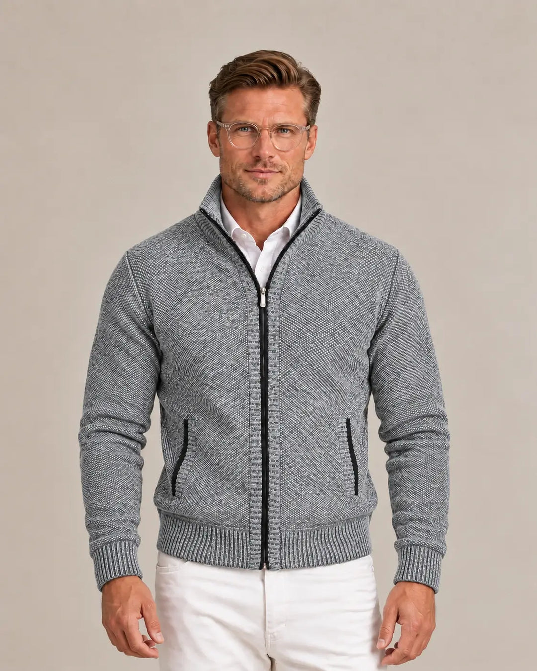 KNIT ZIP COLLAR SWEATER FOR MEN