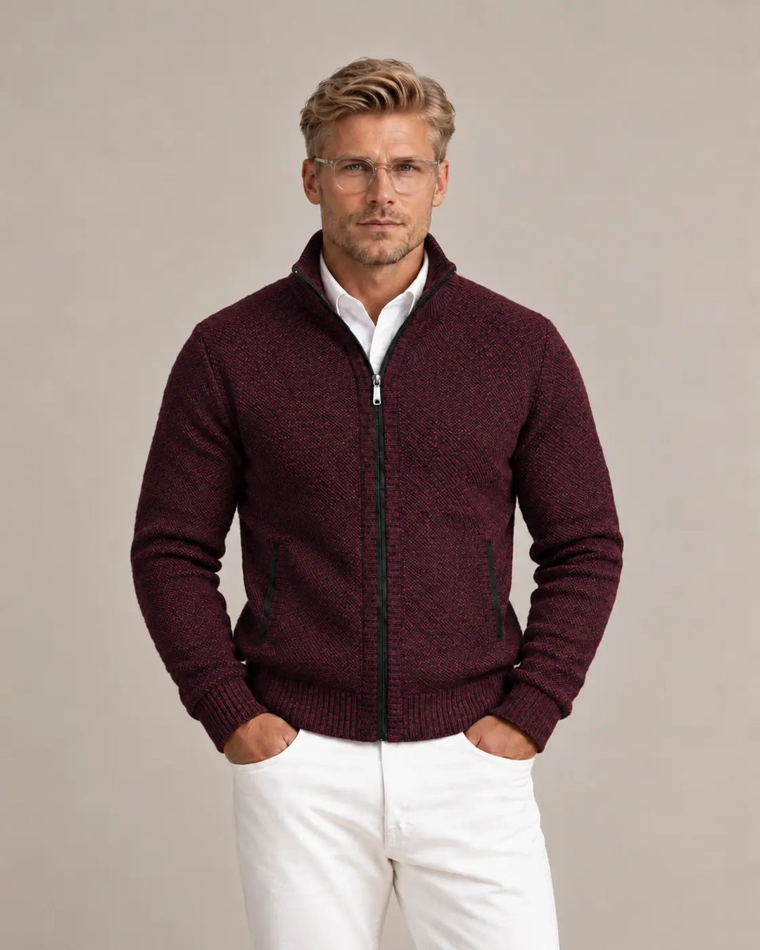 KNIT ZIP COLLAR SWEATER FOR MEN