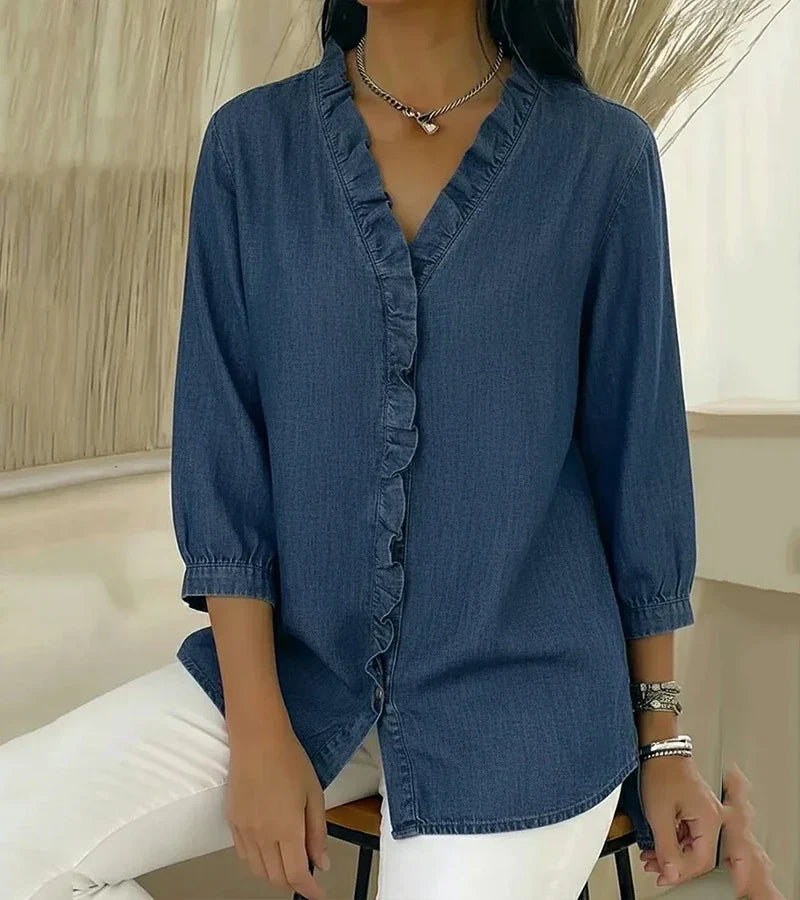BEAUMONT NICE | BLOUSE EN DENIM COL V POUR FEMME