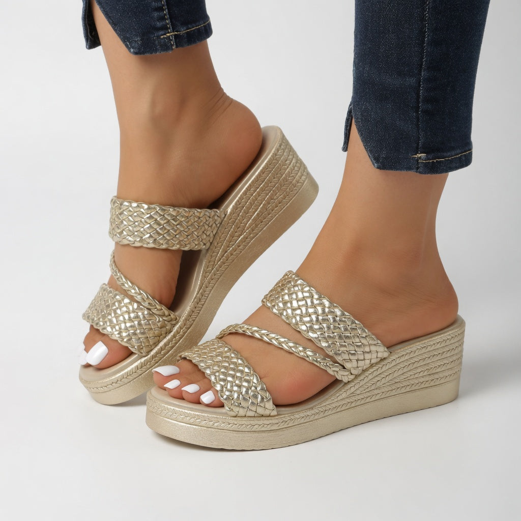 BEAUMONT NICE | SLIDES TRESSÉS À TALON COMPENSÉ POUR FEMMES