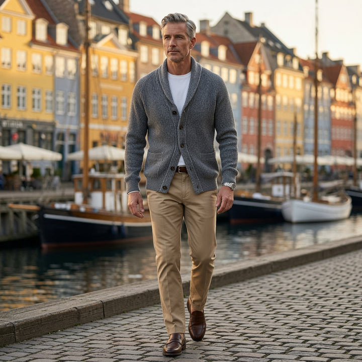 RIBBED SHAWL COLLAR CARDIGAN FOR MEN