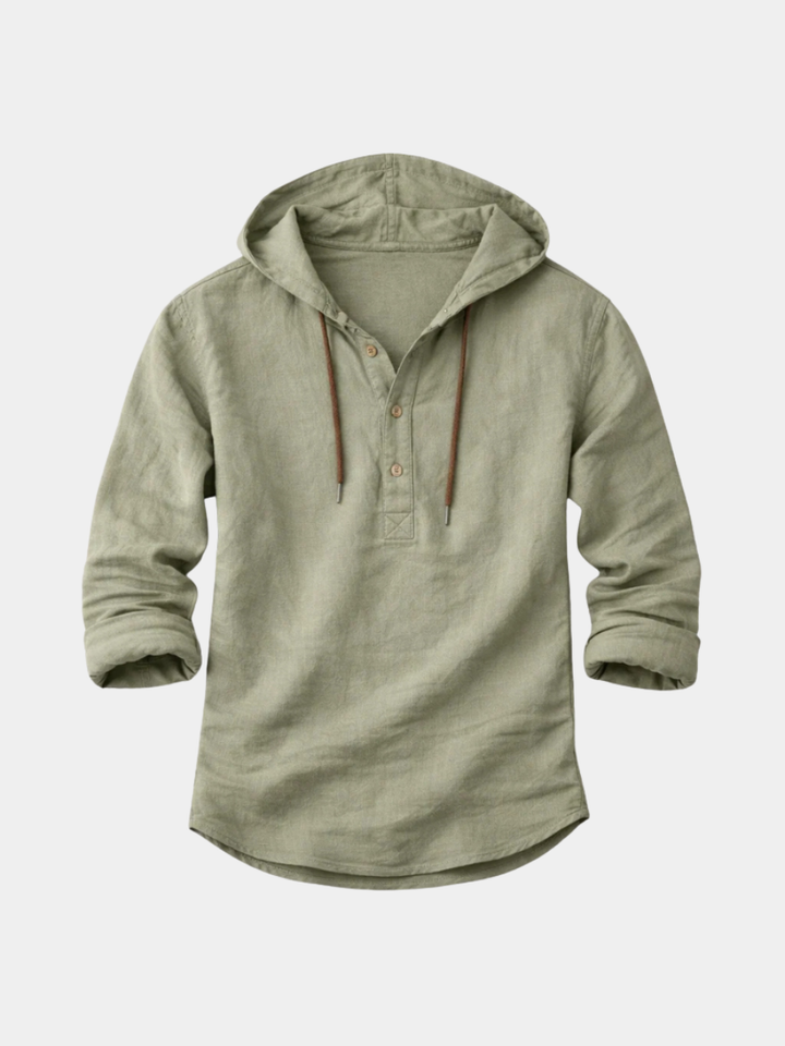 LINEN BLEND HOODIE SHIRT FOR MEN