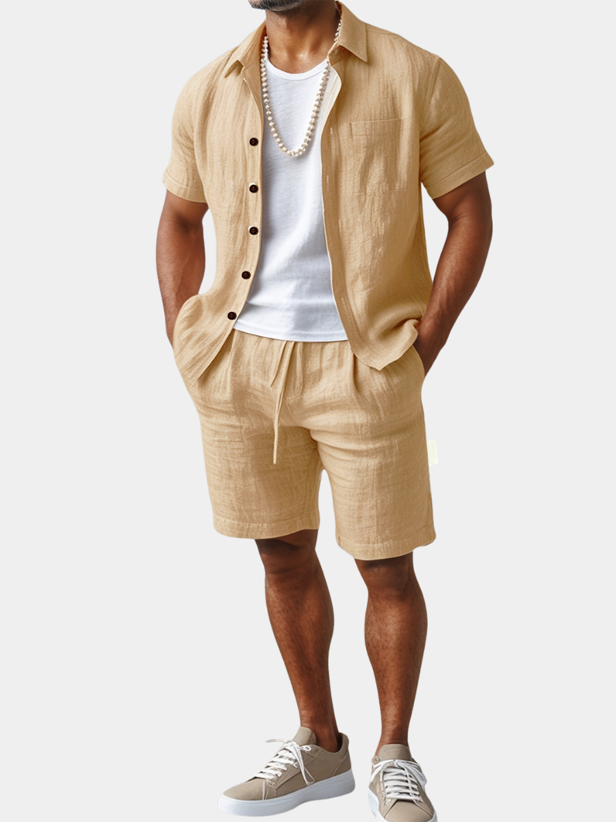 BELTED SHIRT SHORTS SET FOR MEN